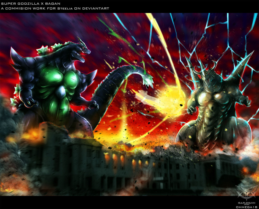 bagan, battle, blue_eyes, character_request, city, claws, clouds, cloudy_sky