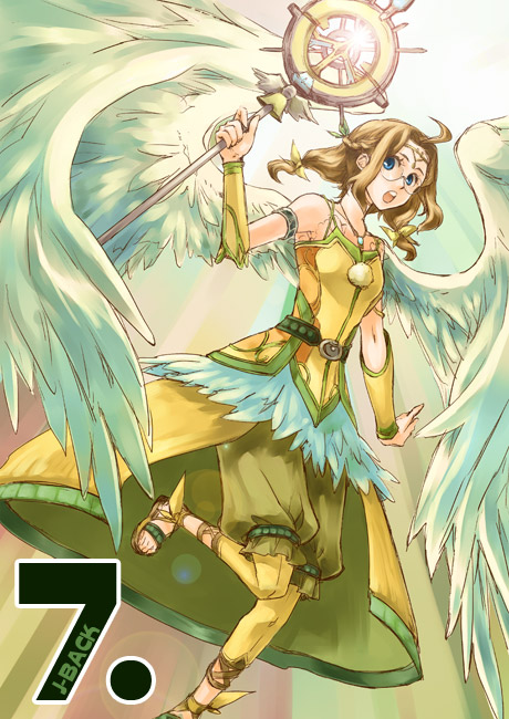 1girl, ahoge, arms_at_sides, belt, blue_eyes, brown_hair, coat, feathers