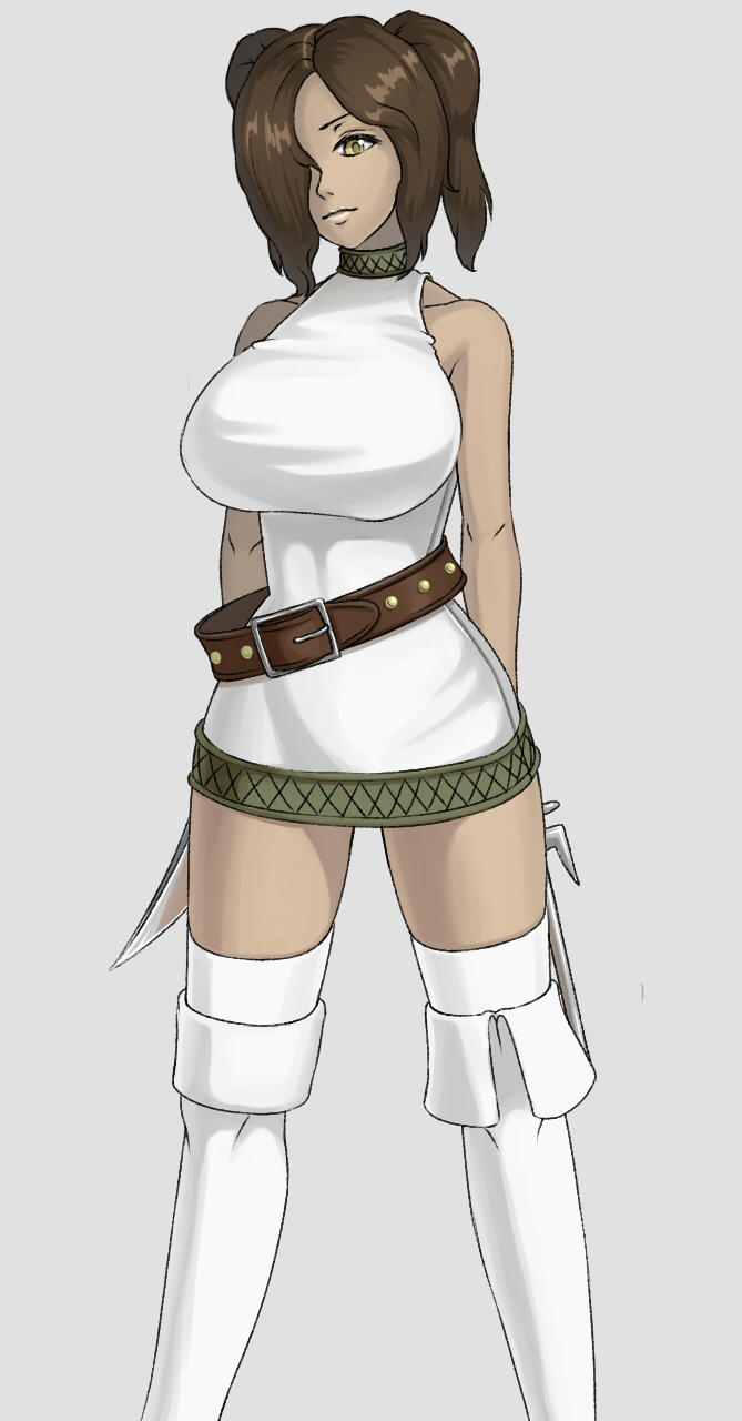 1girl, belt, breasts, brown_hair, highres, lily_(radiata_stories), radiata_stories, short_twintails