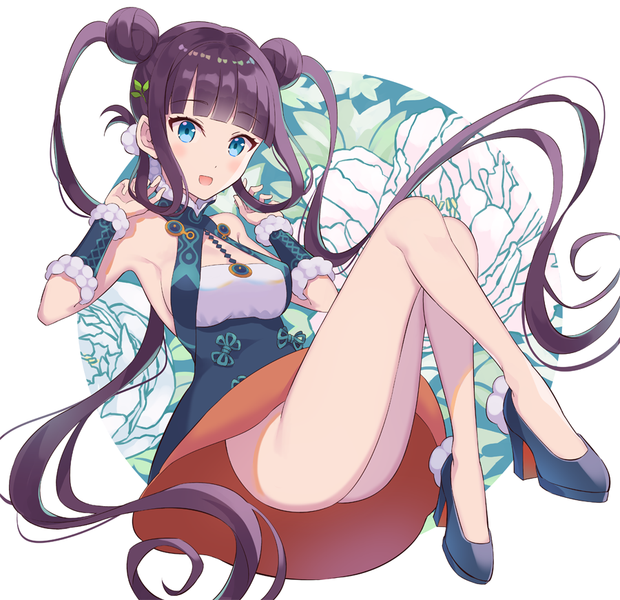 1girl, bangs, bare_shoulders, blue_dress, blue_eyes, blunt_bangs, blush, breasts