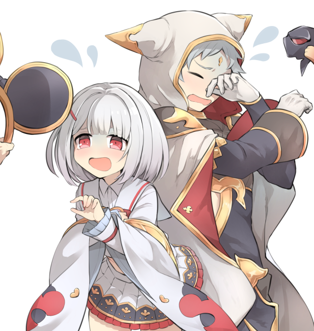 1boy, 1girl, animal_ears, animal_hood, cloak, closed_eyes, crying, crying_with_eyes_open