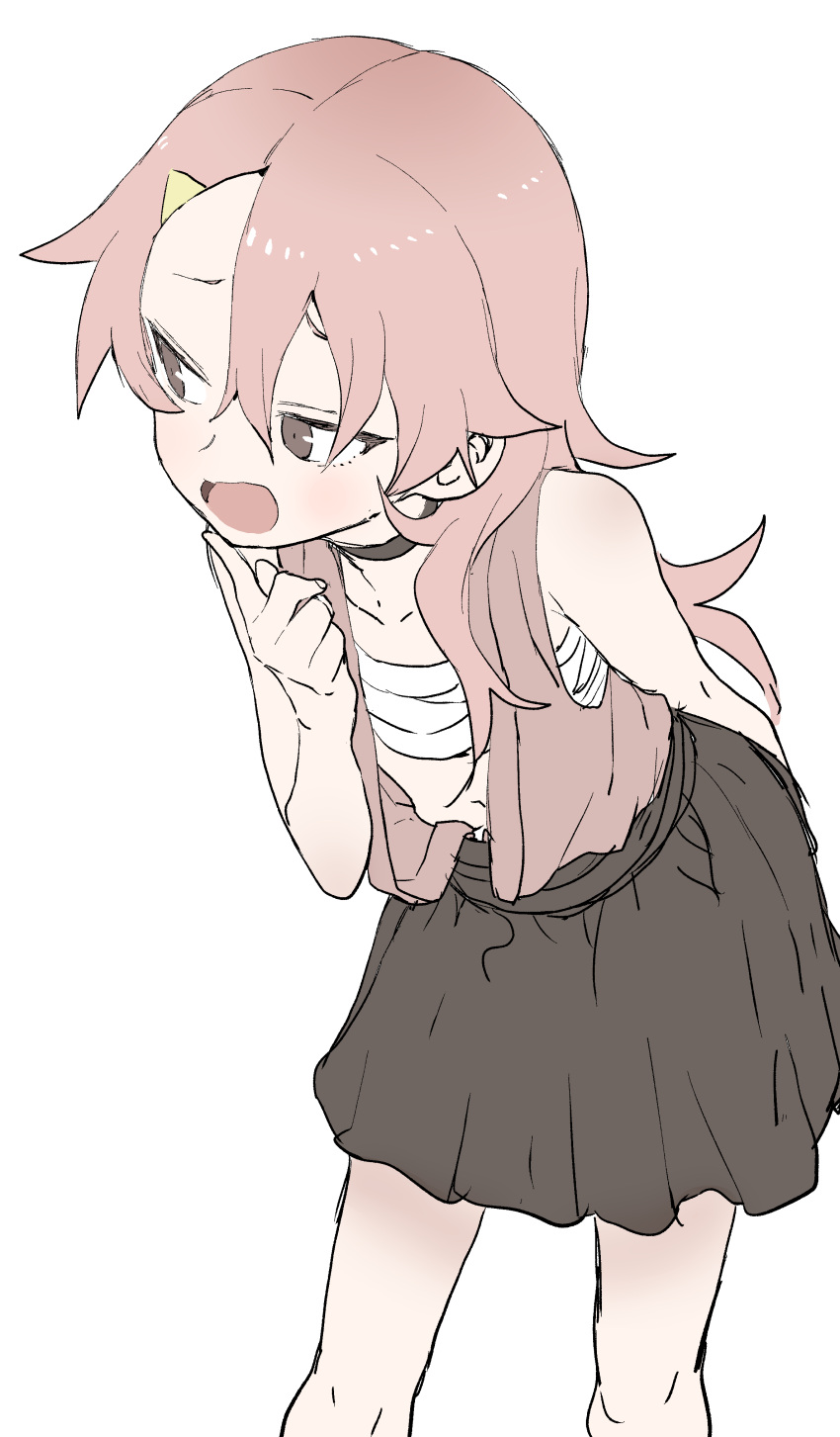1girl, :d, absurdres, bangs, bare_arms, bare_shoulders, benisumomo, black_choker