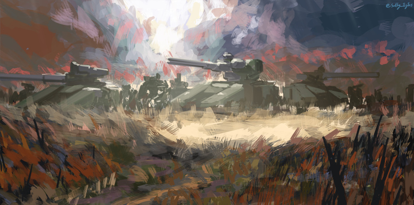 6+others, artist_name, chinese_commentary, clouds, cloudy_sky, commentary_request, cyclops_(girls_frontline), dark_sky