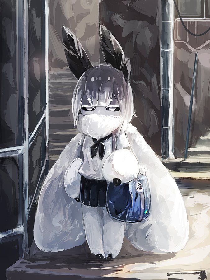 1girl, bangs, black_sclera, blunt_bangs, diddms1999, eyebrows_visible_through_hair, fur, insect_girl