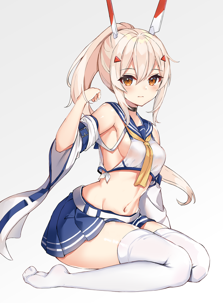 1girl, ayanami_(azur_lane), azur_lane, blonde_hair, blue_sailor_collar, blue_skirt, breasts, brown_eyes