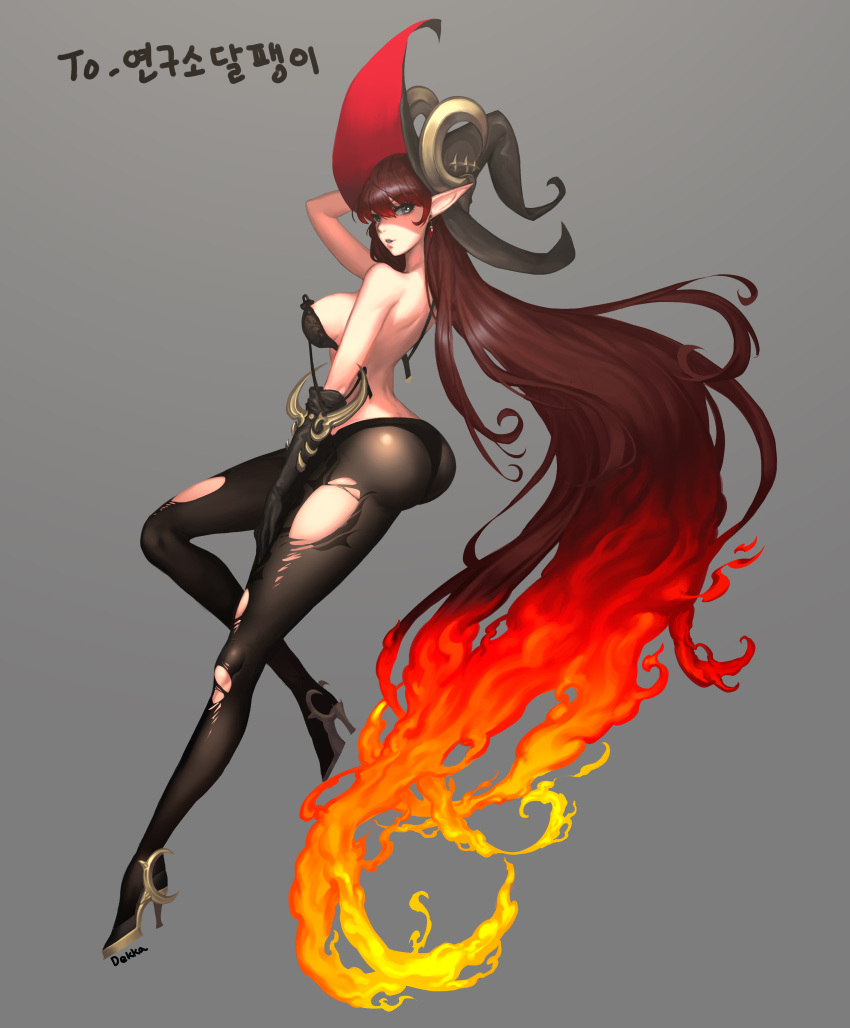 1girl, absurdres, ass, black_gloves, breasts, brown_hair, dekka, dungeon_and_fighter