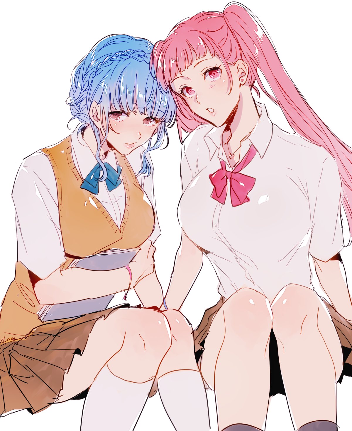 2girls, alternate_costume, blue_hair, braid, brown_eyes, crown_braid, fire_emblem, fire_emblem:_three_houses