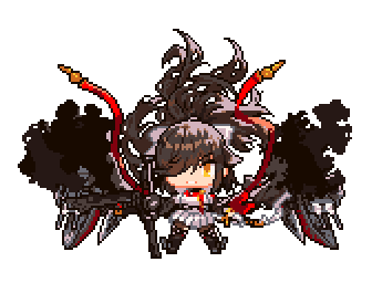1girl, azur_lane, bangs, black_coat, black_footwear, black_hair, black_legwear, boots, bow, brown_eyes, cannon, code_t_(azur_lane), dual_wielding, eyebrows_visible_through_hair, floating_hair, full_body, gloves, hair_bow, hair_over_one_eye, high_collar, holding, holding_sword, holding_weapon, jacket, katana, long_hair, looking_at_viewer, lowres, miniskirt, pantyhose, parted_lips, pixel_art, pleated_skirt, ponytail, ribbon, rigging, skirt, solo, standing, sword, takao_(azur_lane), thigh-highs, torn_clothes, torn_legwear, transparent_background, turret, uniform, very_long_hair, weapon, white_bow, white_jacket, white_skirt, zero2