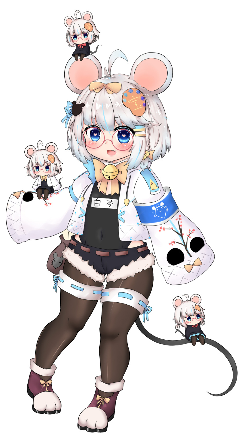 4girls, :d, absurdres, animal_ears, armband, bailingxiao_jiu, bangs, bell