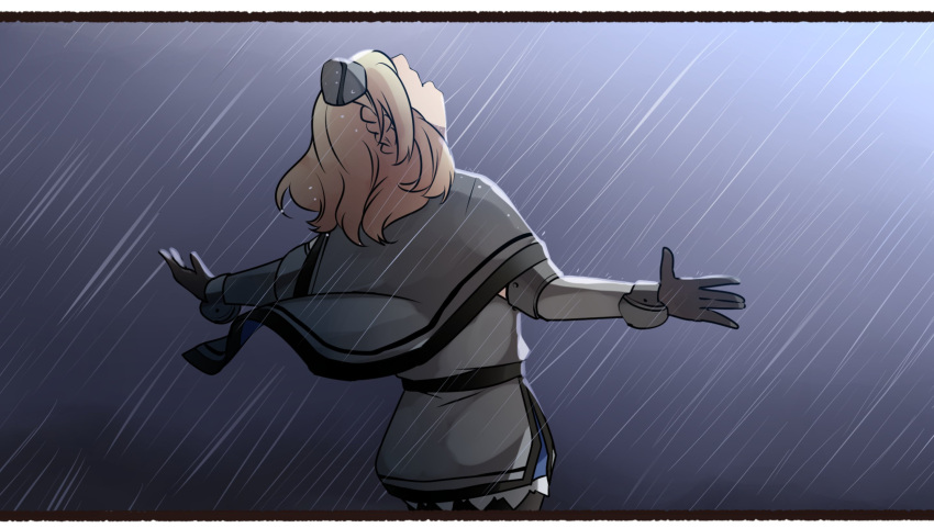 1girl, blonde_hair, braid, capelet, colorado_(kantai_collection), from_behind, garrison_cap, gloves