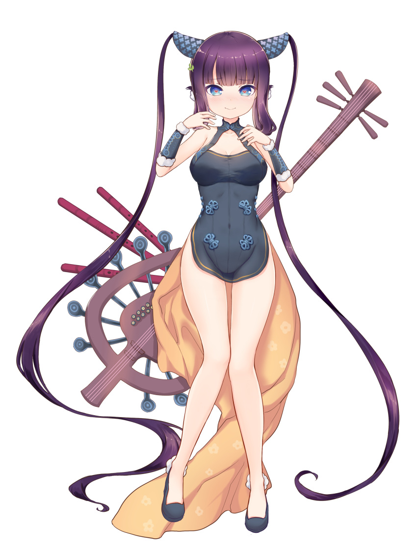 1girl, absurdres, bangs, bare_thighs, black_dress, black_footwear, blue_eyes, blunt_bangs