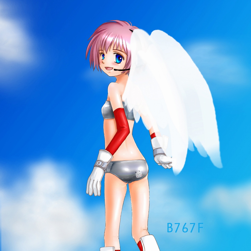 boots, cloud, clouds, flat_chest, gloves, headset, japan_air_lines, japan_airlines, sky, swimsuit, wings