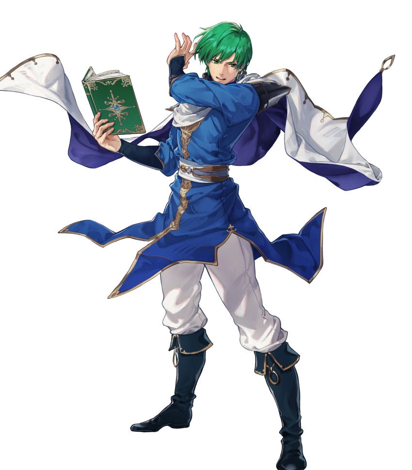 1boy, belt, book, boots, cape, ced_(fire_emblem), fire_emblem, fire_emblem:_genealogy_of_the_holy_war