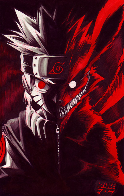 forehead_protector, fox, fox_ears, fox_tail, jinchuruki, kyuubi, mike_nesbitt, monster