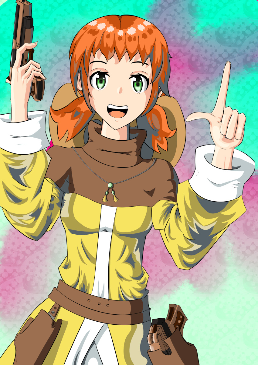 1girl, absurdres, bandanna, belt, breasts, cowboy_hat, cowgirl, crystal_story
