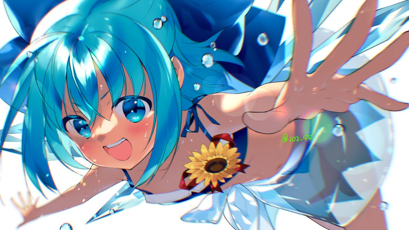 1girl, akio_hiiragi, bikini, blue_bikini, blue_bow, blue_eyes, blue_hair, blush