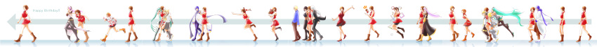 3boys, 6+girls, absurdres, aqua_eyes, aqua_hair, aqua_neckwear, arrow, bangs