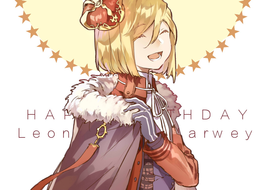 1boy, ^_^, blonde_hair, cape, closed_eyes, crown, eyelashes, fate/extra