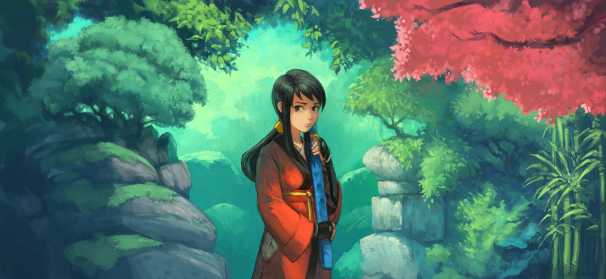 1girl, absurdres, arm_guards, bakumatsu_rouman, bakumatsu_rouman_dainimaku, bamboo, bangs, belt