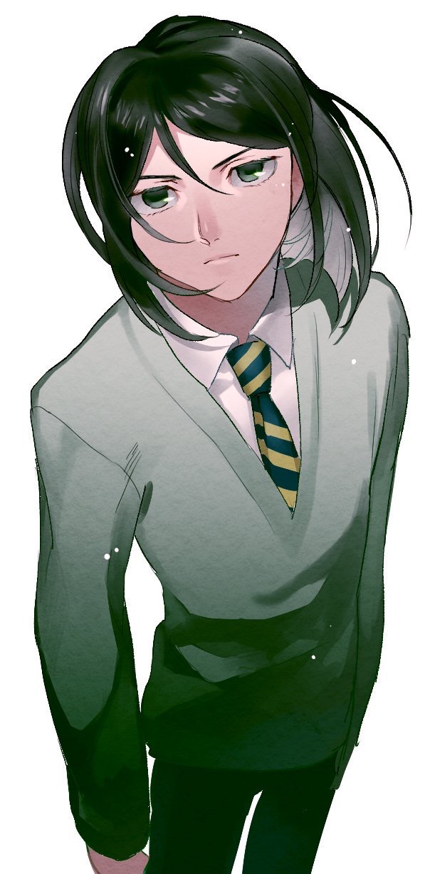 1boy, bangs, black_hair, fate/zero, fate_(series), green_eyes, green_hair, hair_between_eyes