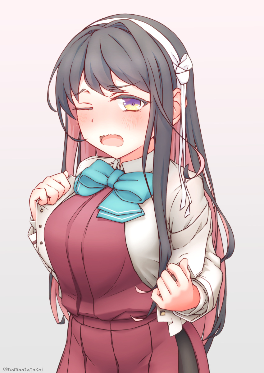 1girl, absurdres, aqua_neckwear, bangs, black_hair, blazer, blush, bow