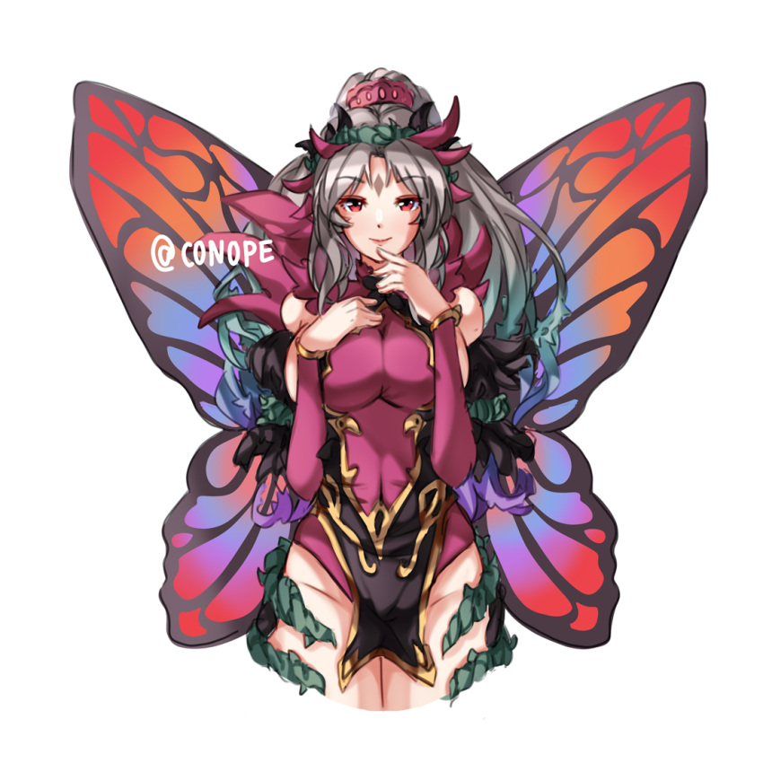1girl, breasts, closed_mouth, conope, fairy_wings, fire_emblem, fire_emblem_heroes, grey_hair