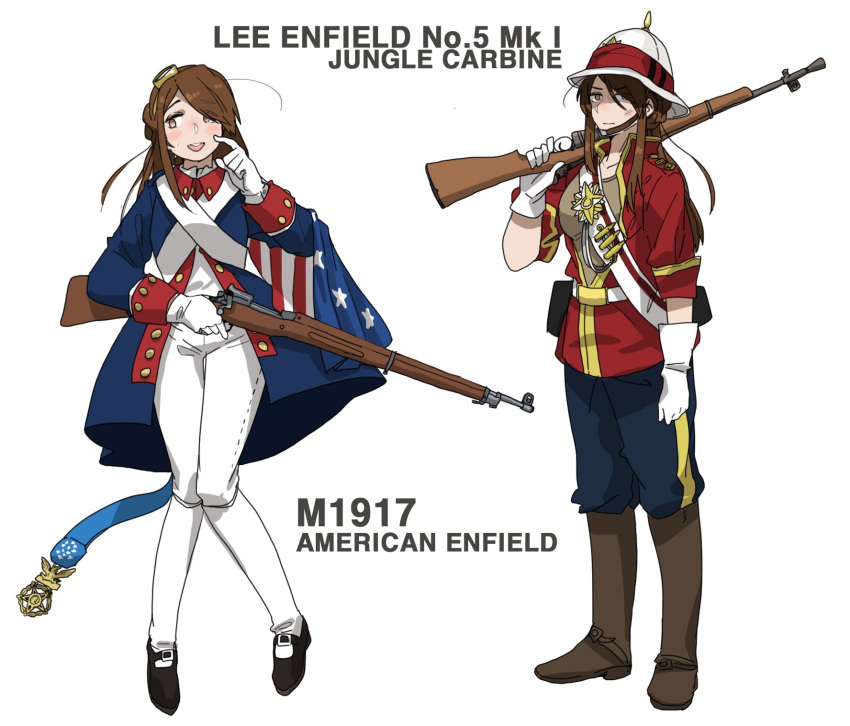 alternate_costume, american_flag, anyan_(jooho), belt, belt_buckle, boots, brown_eyes, brown_hair