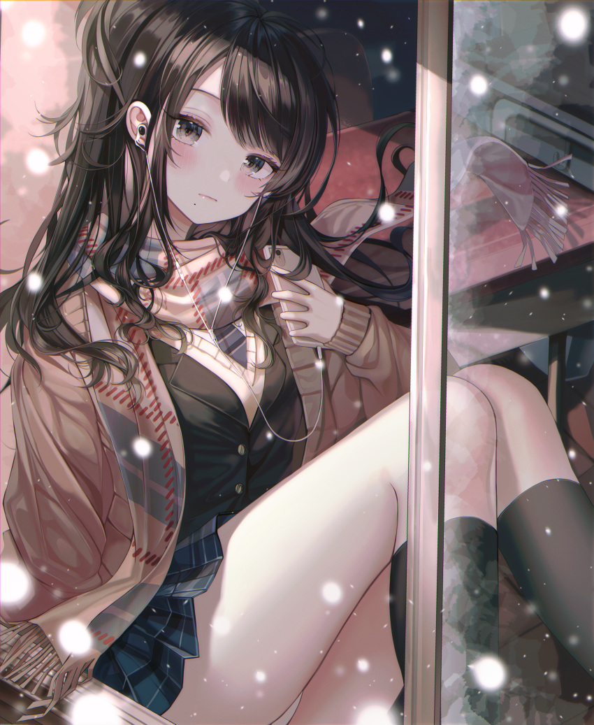 1girl, absurdres, bangs, black_hair, blue_eyes, blush, breasts, commentary_request