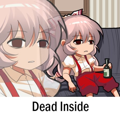 1girl, collared_shirt, empty_eyes, english_text, fujiwara_no_mokou, lowres, meme, pants, red_pants, redlettermedia, rich_evans, shangguan_feiying, shirt, sitting, sitting_on_sofa, sleeves_rolled_up, solo, suspenders, touhou, white_shirt