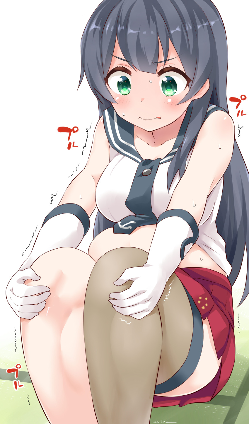 1girl, absurdres, agano_(kantai_collection), anchor_symbol, artist_name, asymmetrical_legwear, black_hair, black_neckwear