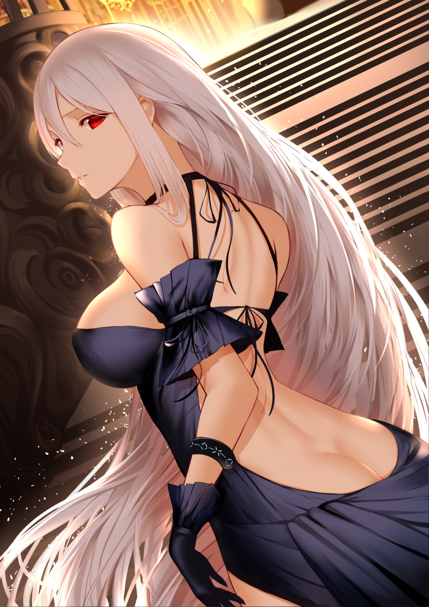 1girl, absurdres, arknights, ass, back, backless_dress, backless_outfit, bangs