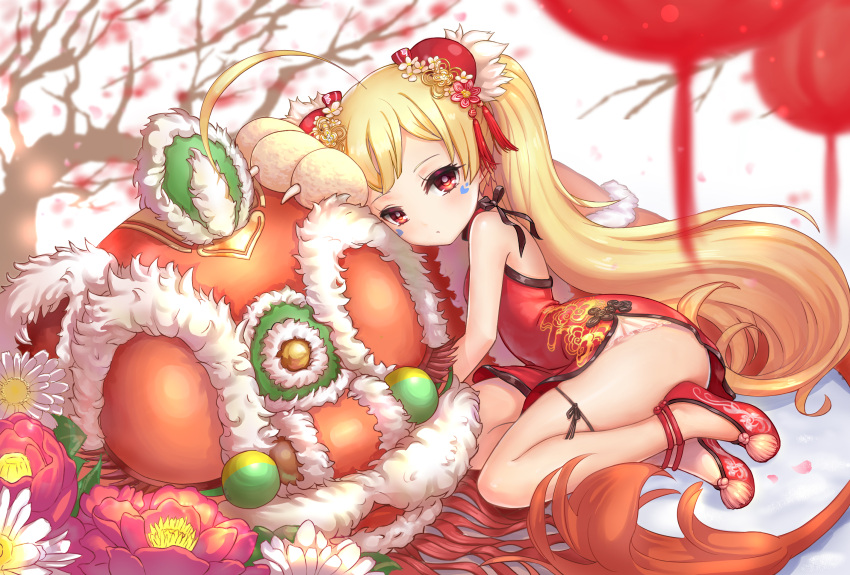 1girl, ahoge, azur_lane, bangs, blonde_hair, bonury, china_dress, chinese_clothes