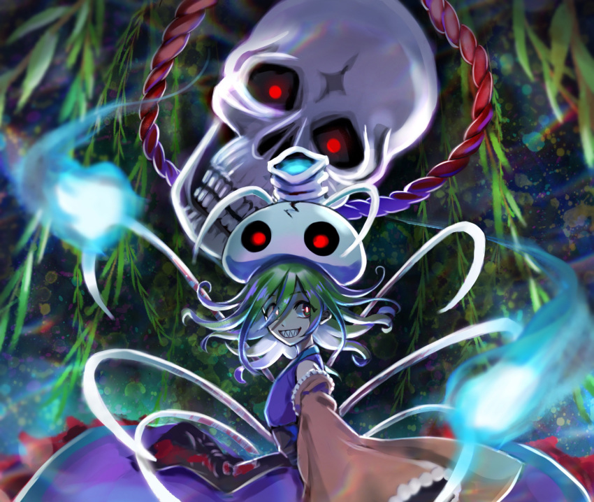 1other, androgynous, bone, detached_sleeves, evil_grin, evil_smile, ex-sese, gashadokuro