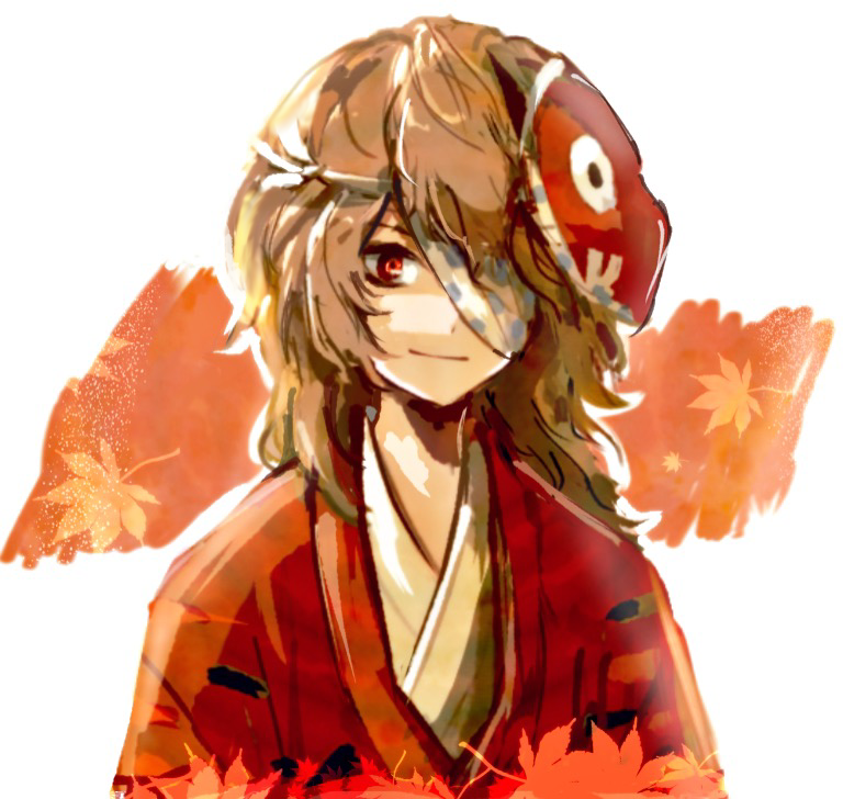 1other, ametsukana_yago, androgynous, bandage_over_one_eye, brown_eyes, brown_hair, cyclops, hakama_skirt