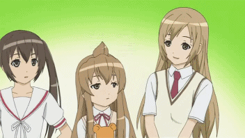 animated, animated_gif, brown_eyes, brown_hair, cap, fujioka-kuma, gif, lowres, minami-ke, minami_chiaki, minami_haruka, minami_kana, screencap, stuffed_animal, stuffed_toy, teddy_bear