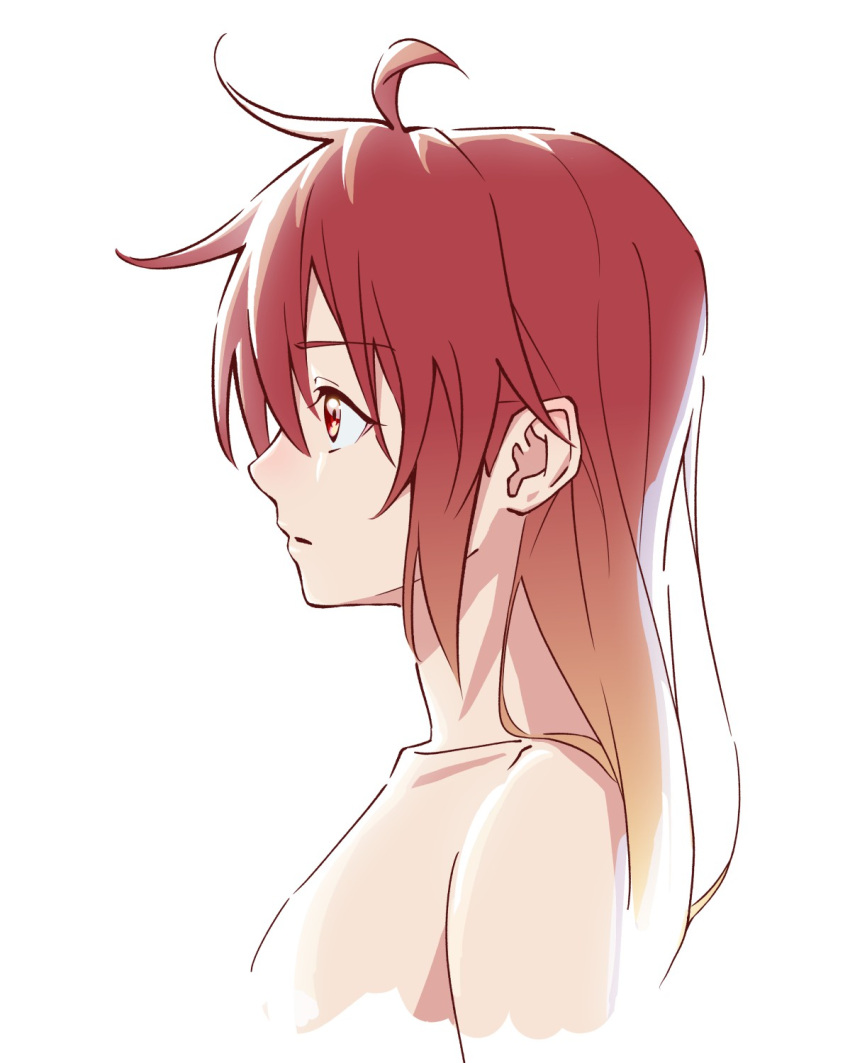 1girl, ahoge, alternate_hairstyle, anco8pizz, bangs, collarbone, commentary, cropped_shoulders