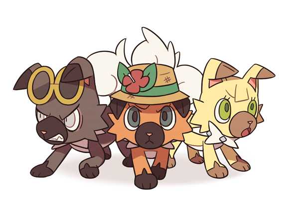 1boy, 2girls, animalization, dog, dog_focus, gen_7_pokemon, green_eyes, grey_eyes