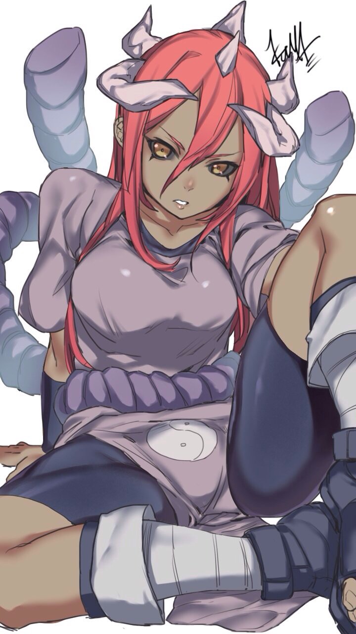1girl, bandaged_leg, bandages, black_footwear, black_sclera, brown_eyes, collarbone, dark_skin