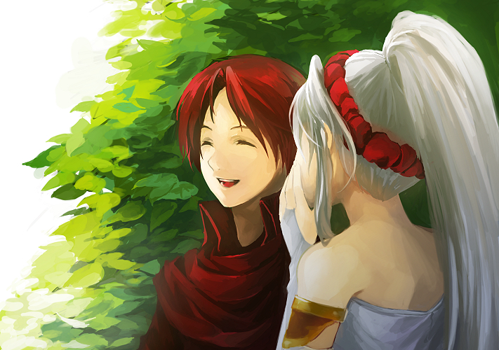 1boy, 1girl, azelle_(fire_emblem), cloak, closed_eyes, elbow_gloves, fire_emblem, fire_emblem:_genealogy_of_the_holy_war