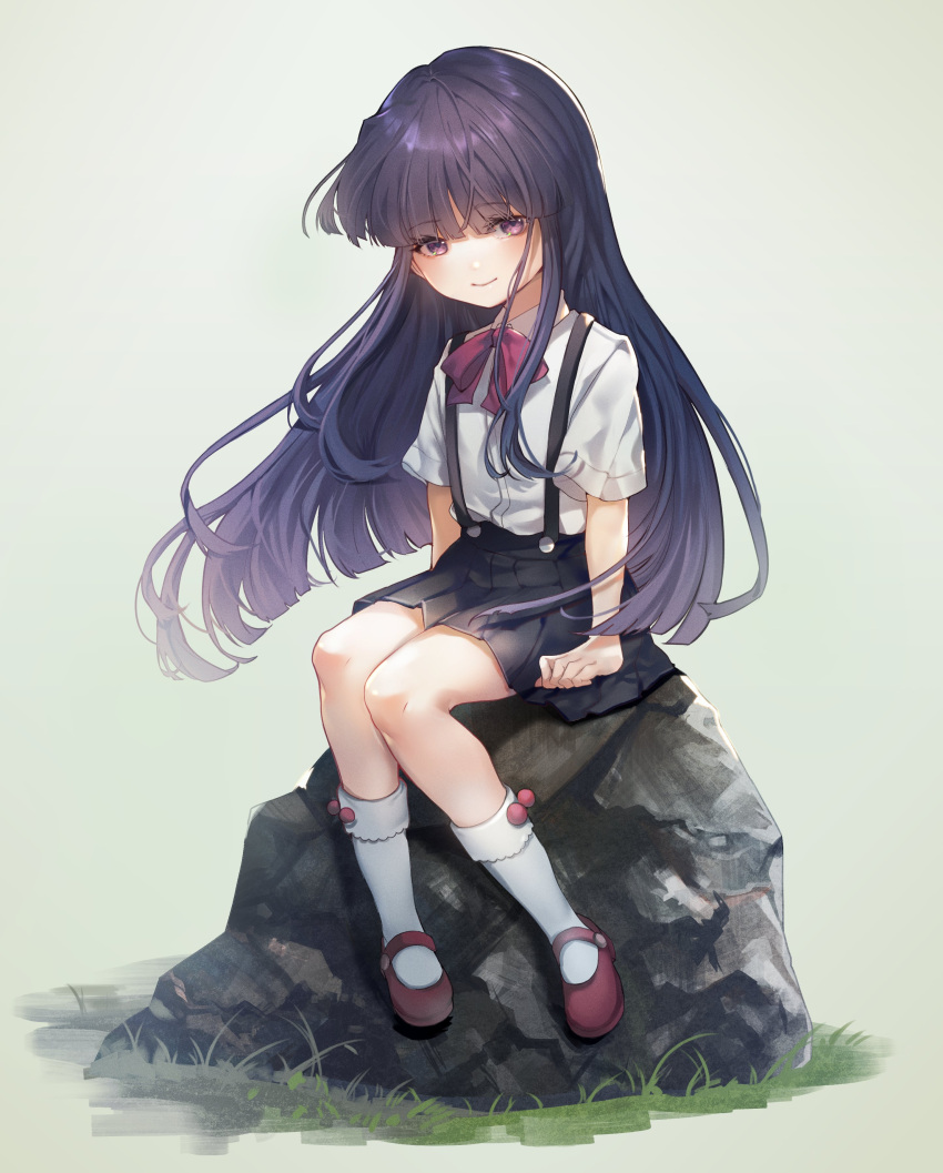 1girl, absurdres, black_hair, black_skirt, full_body, furude_rika, grey_background, highres