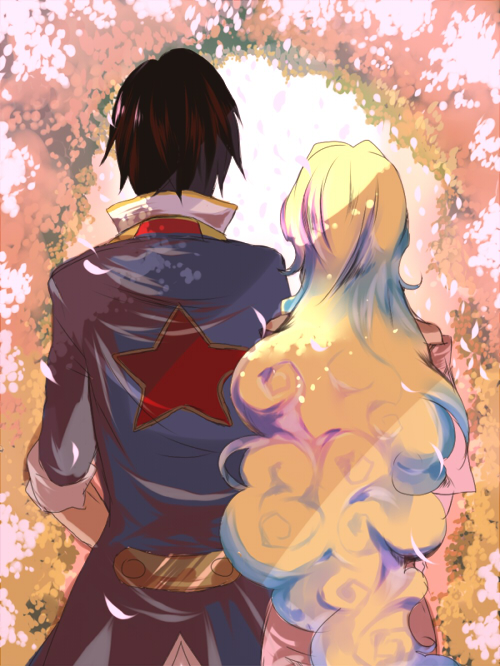 1girl, bad_id, blonde_hair, couple, deirn, flower, kiui, long_hair