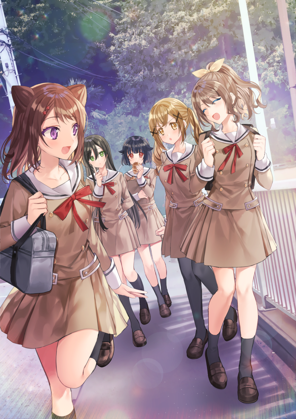 5girls, :d, :o, ^_^, bag, bang_dream!, bang_dream!_girls_band_party!, bangs