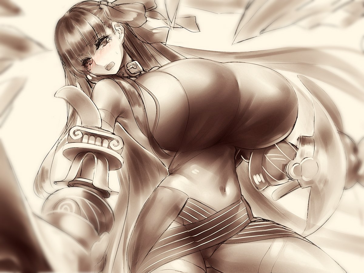 1girl, bangs, bare_shoulders, belt_collar, blush, bow, breasts, claws