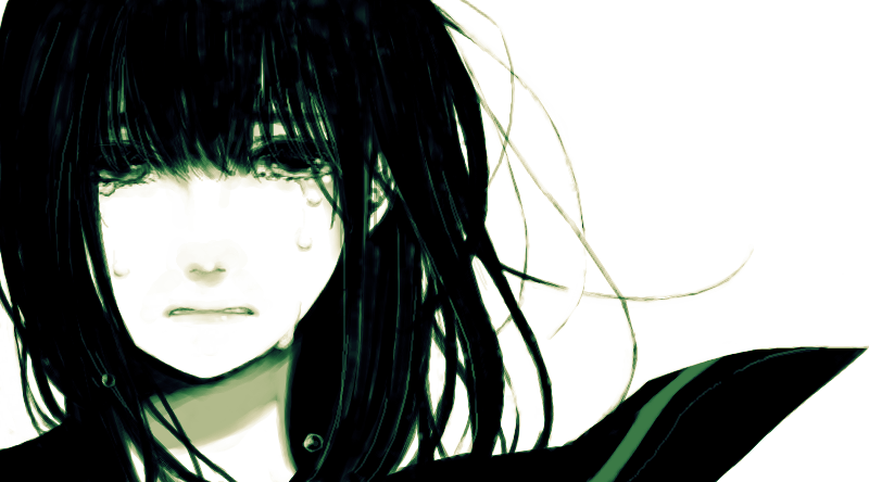 black_hair, face, green, messy_hair, monochrome, original, tears, todoroki_sora