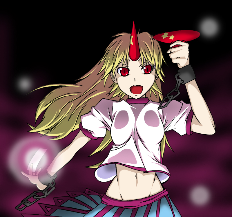 d-suke, female, horn, horns, hoshiguma_yugi, hoshiguma_yuugi, long_hair, middriff