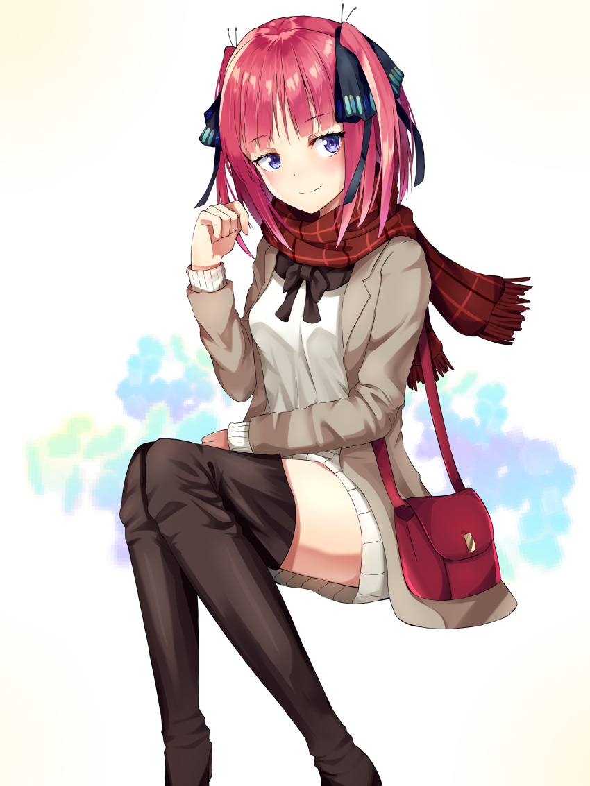 1girl, absurdres, blue_eyes, boots, go-toubun_no_hanayome, highres, long_hair, matutoki_nara05
