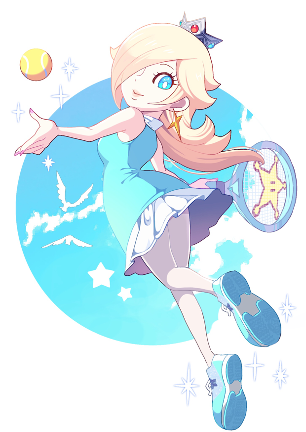 1girl, aqua_dress, aqua_eyes, ball, blonde_hair, blue_sky, crown, dress