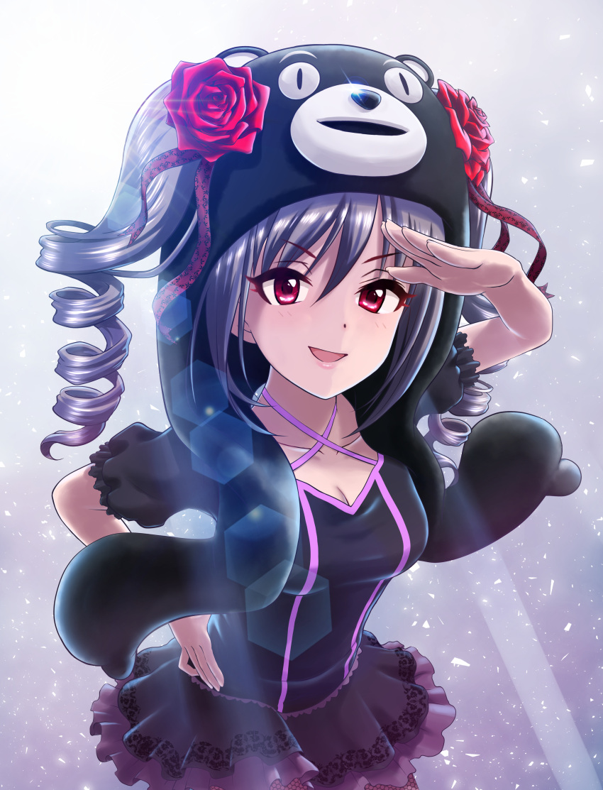1girl, absurdres, blush, commentary_request, dark_illuminate, drill_hair, gothic_lolita, hair_ornament