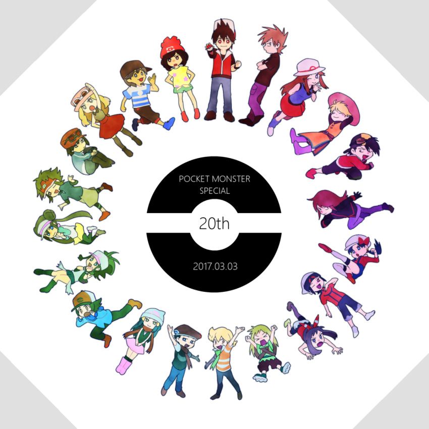 >_<, 6+boys, 6+girls, backwards_hat, baseball_cap, black_(pokemon), black_gloves, blonde_hair