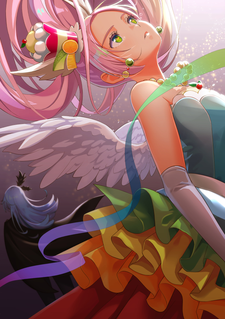 1boy, 1girl, black_cape, black_pants, blue_hair, cake_hair_ornament, camembert_chizuko, cape